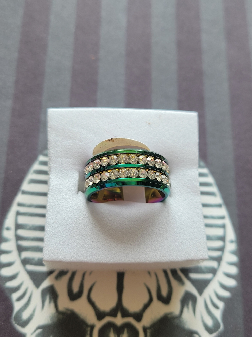 💀NEW💀Stainless Steel Crystal Accented Rainbow Band Ring - Women Jewelry Size 5